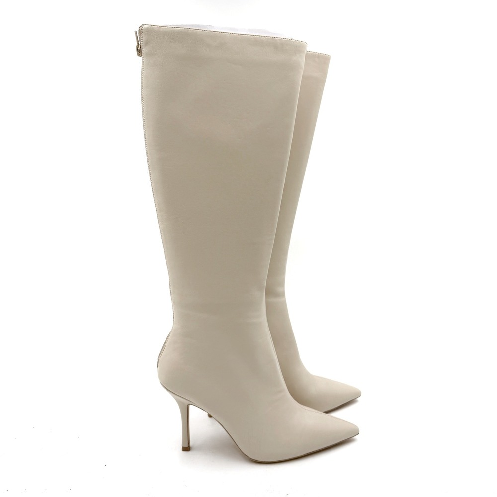 Tony Bianco Kortez Boots Knee High Ivory Pointed Toe Stiletto Leather Heels Sz 9